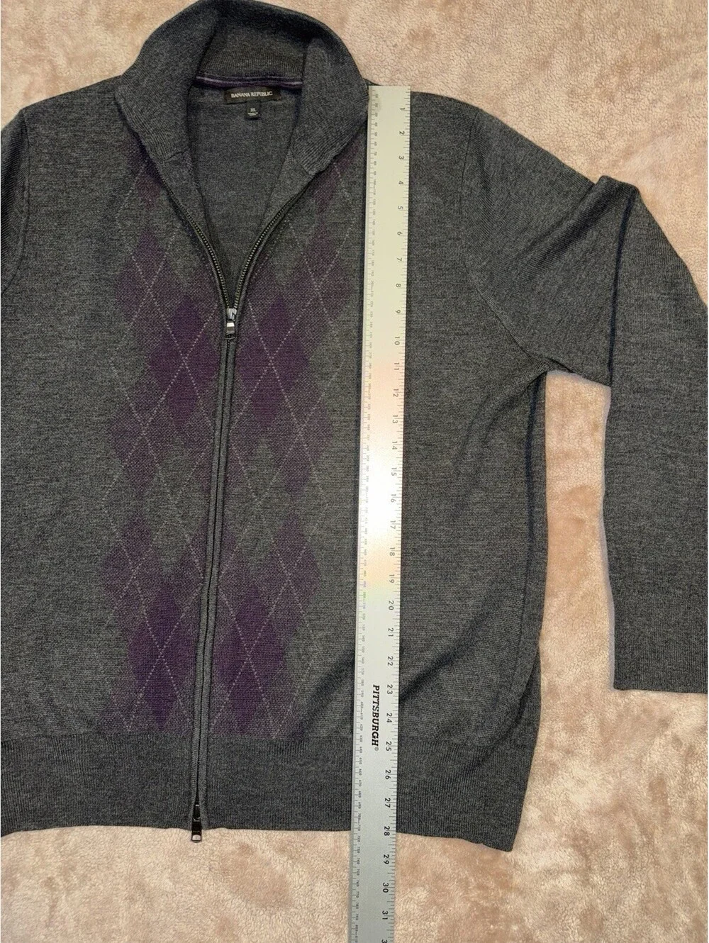 Banana Republic Extra Fine Merino Men Full Zip Sweater Size XL Gray #228630